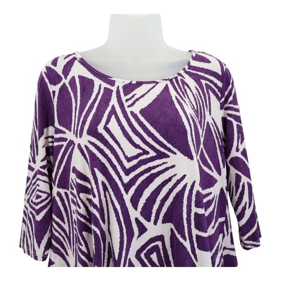 IC by Connie Tunic Top Size Small Purple Crinkle 3/4 Sleeves Lagenlook Geometric - Picture 3 of 10